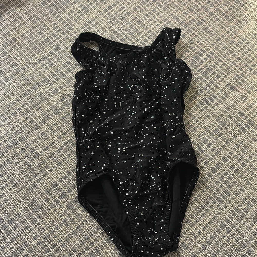 Dori creations black bathing suit with silver stars - kid size 4/6